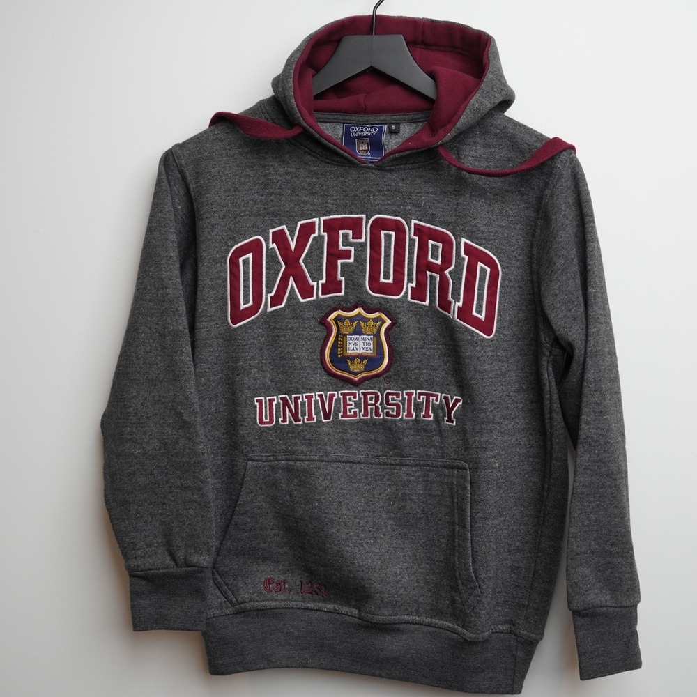 Oxford University Hoodie S Gray Red Pullover Jacket Varsity Alumni Sweater‎